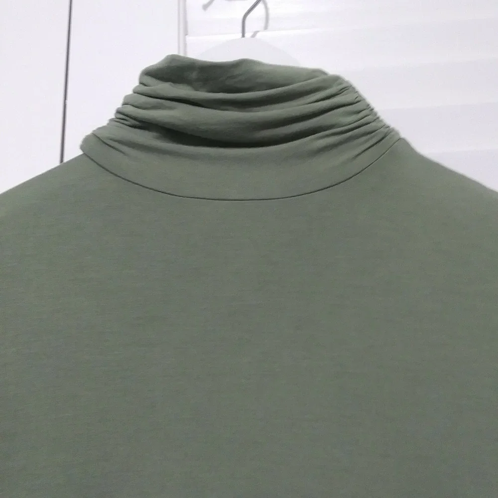 Soft Surroundings Olive Green Ruched Turtleneck Sharkbite Hem Tunic‎ Top PXS